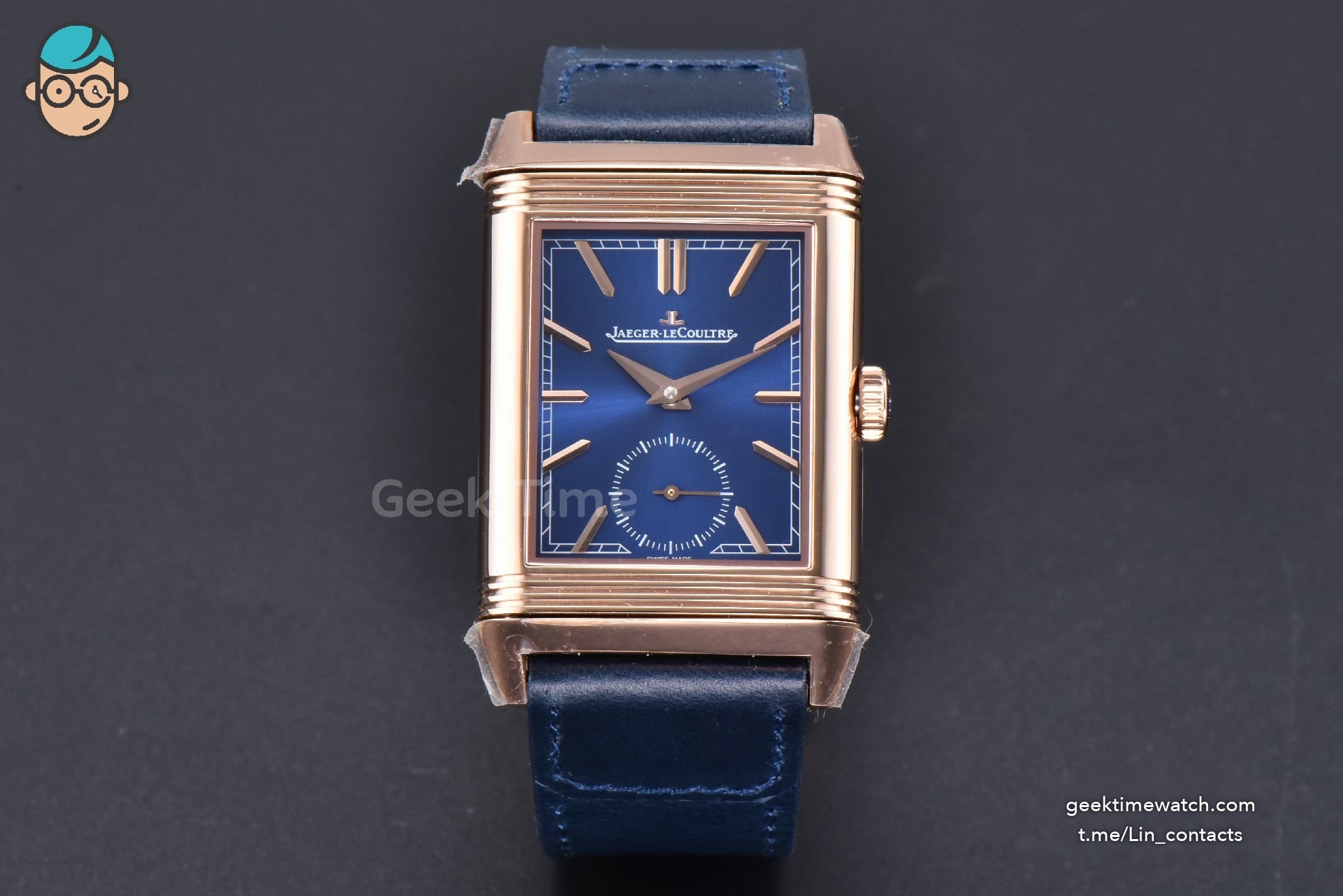 Master Reverso Tribute Small Seconds MGF 30x47MM RG Blue Dial Blue Leather Strap A854A
