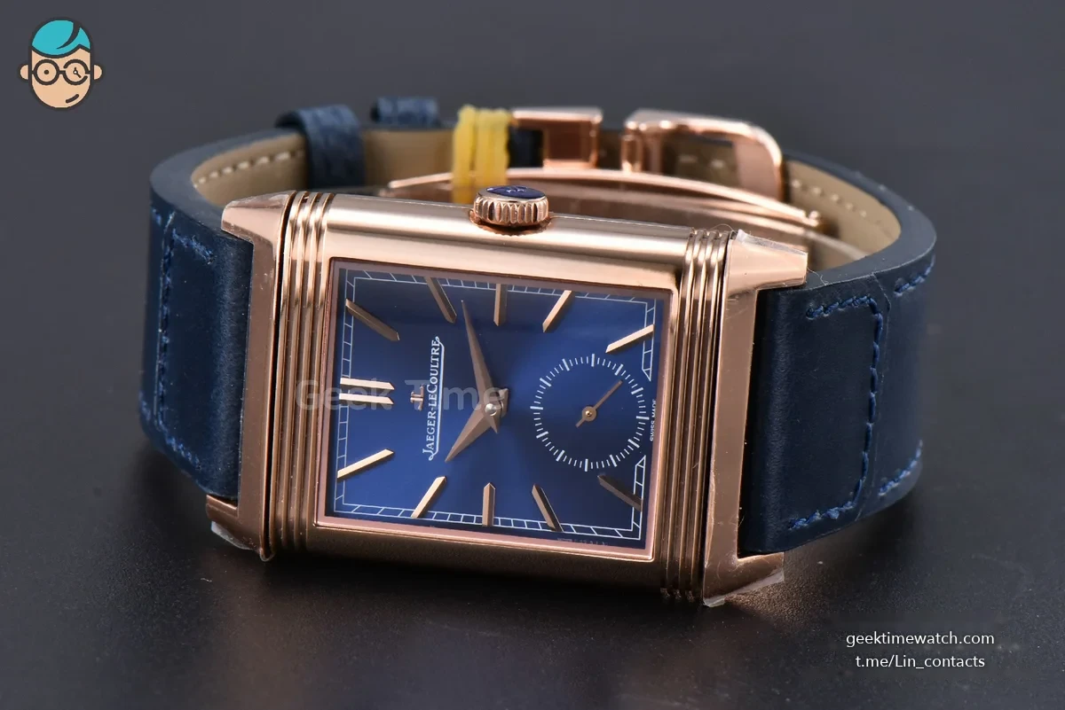 Master Reverso Tribute Small Seconds MGF 30x47MM RG Blue Dial Blue Leather Strap A854A
