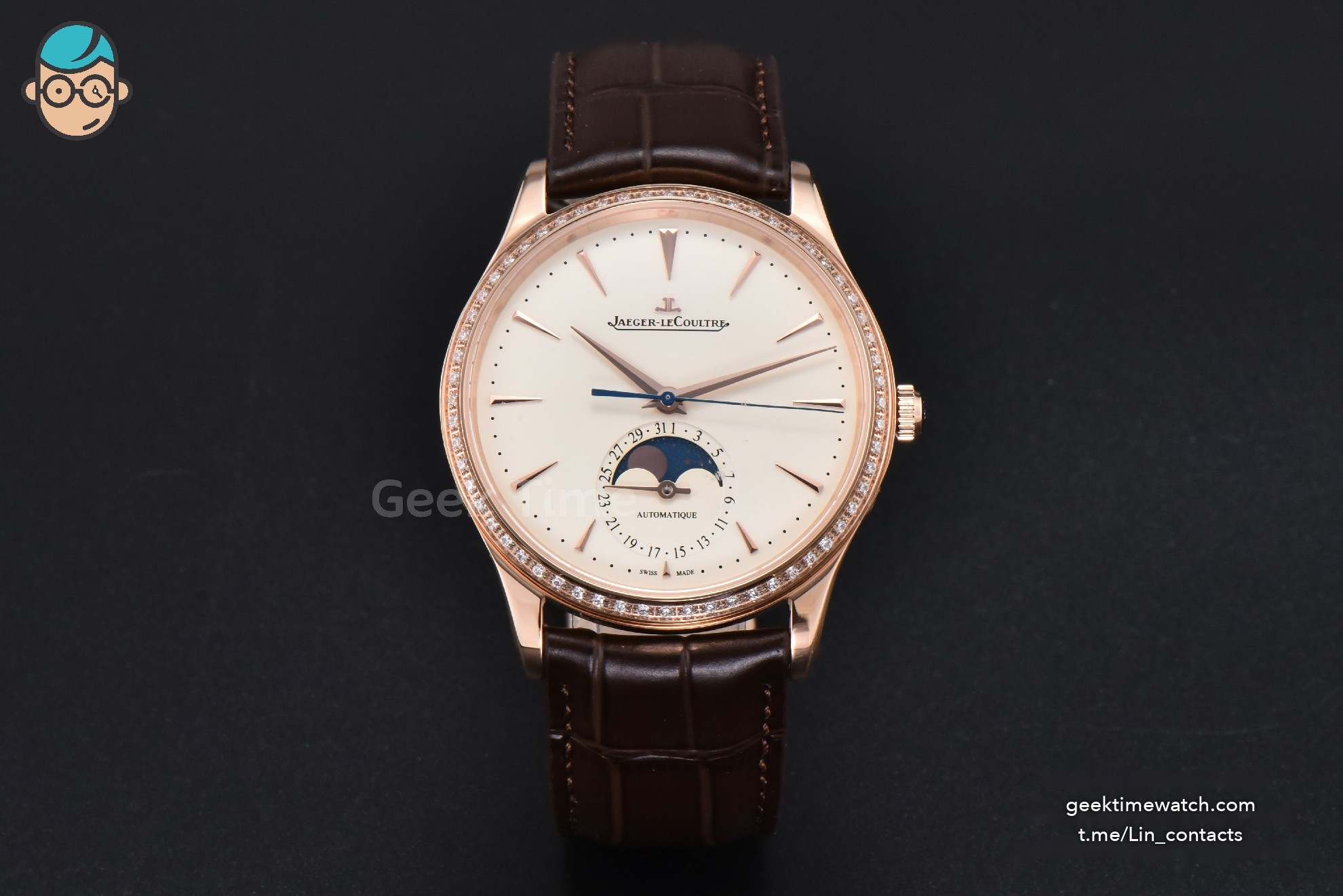 Master Ultra Thin Moonphase 1362501 APSF 39MM RG Diamond White Dial Brown Leather Strap SA925