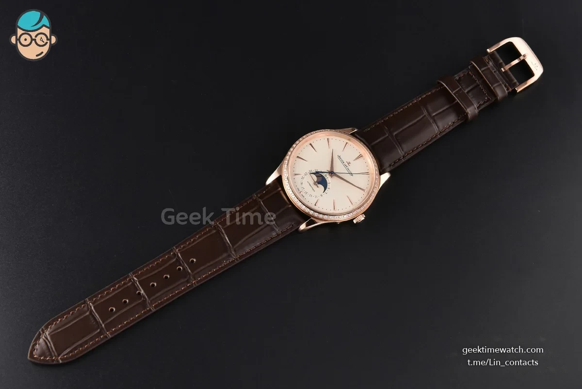 Master Ultra Thin Moonphase 1362501 APSF 39MM RG Diamond White Dial Brown Leather Strap SA925