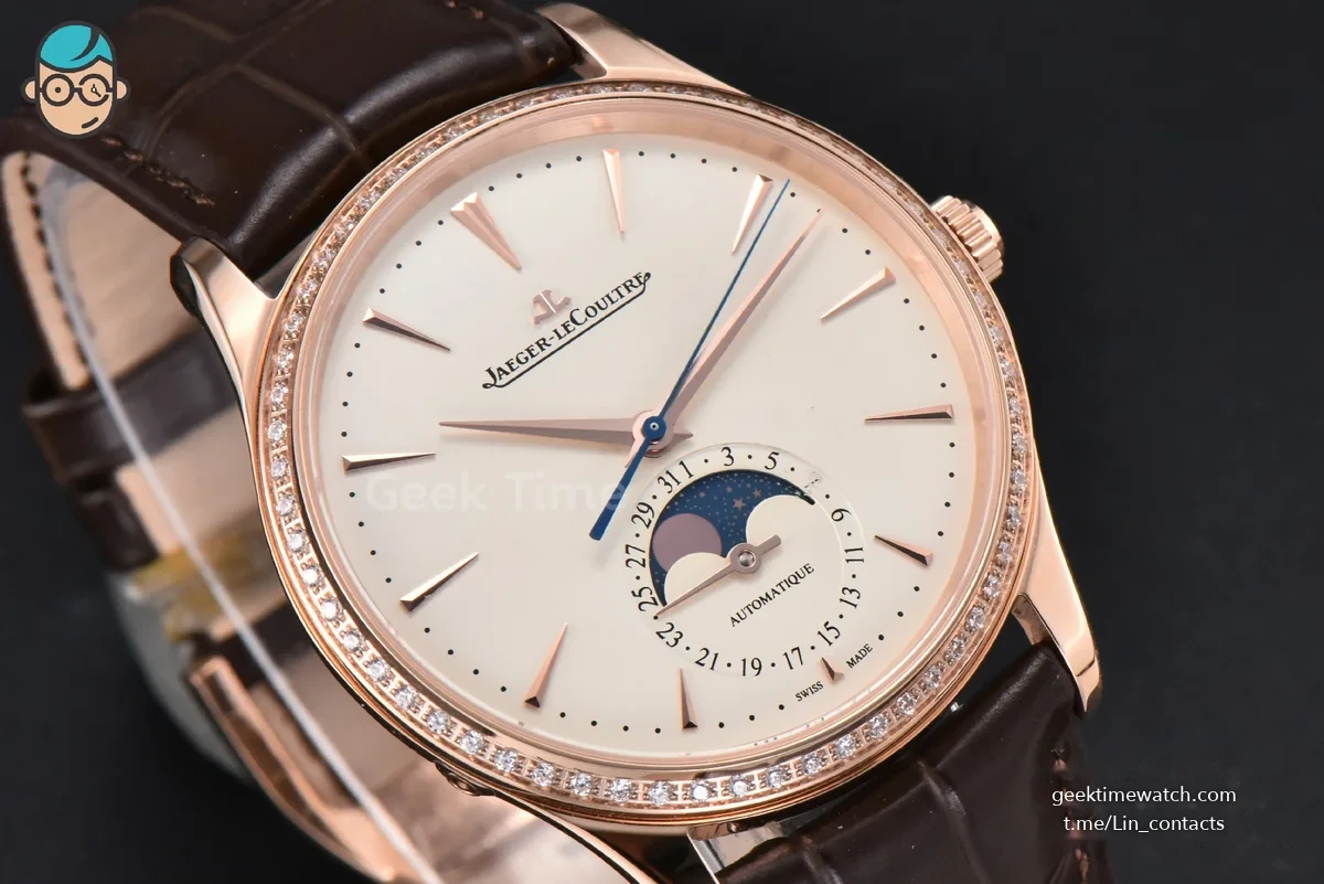 Master Ultra Thin Moonphase 1362501 APSF 39MM RG Diamond White Dial Brown Leather Strap SA925