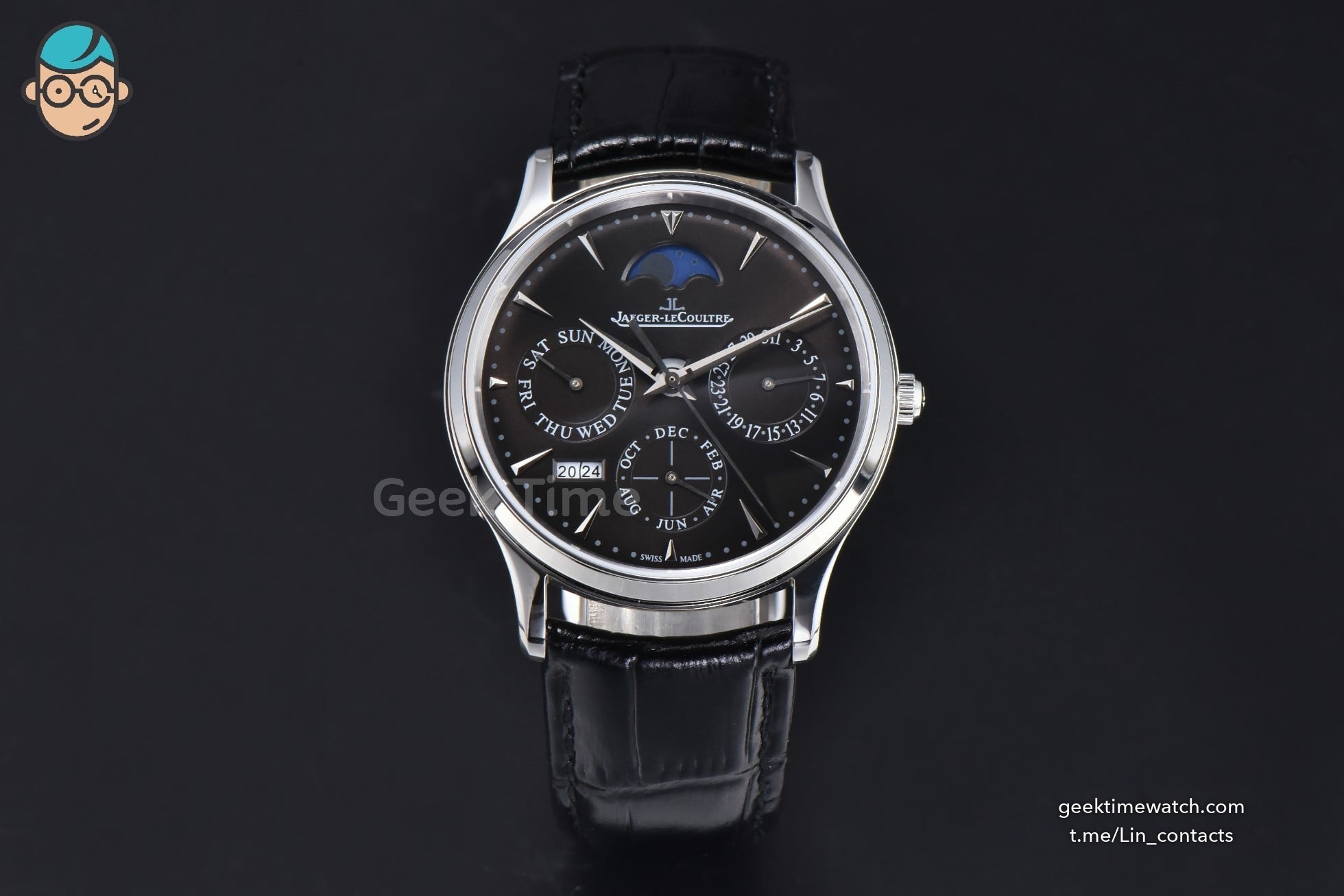 Master Ultra Thin Perpetual Calendar SS VRF 39MM grey Dial Black Leather Strap MY9015