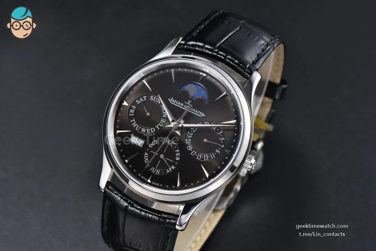 Master Ultra Thin Perpetual Calendar SS VRF 39MM grey Dial Black Leather Strap MY9015