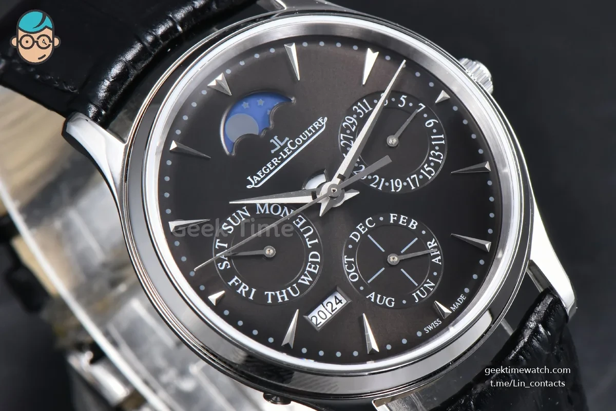 Master Ultra Thin Perpetual Calendar SS VRF 39MM grey Dial Black Leather Strap MY9015