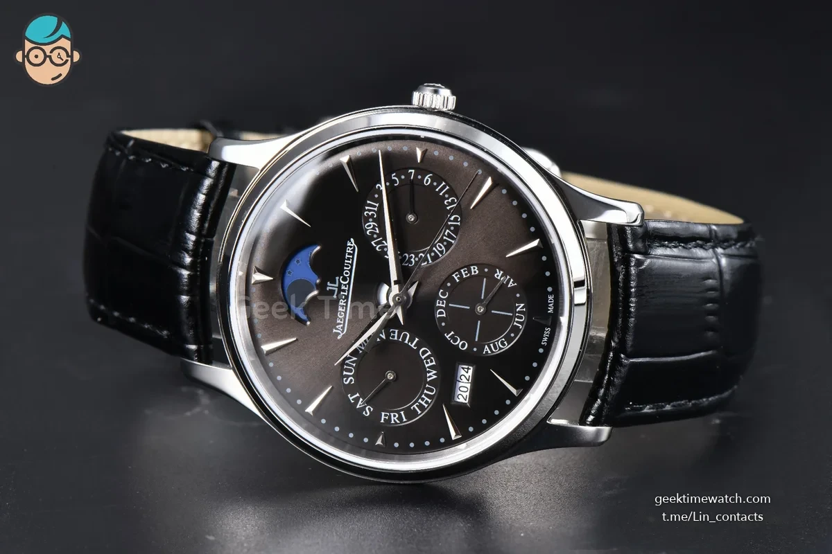 Master Ultra Thin Perpetual Calendar SS VRF 39MM grey Dial Black Leather Strap MY9015