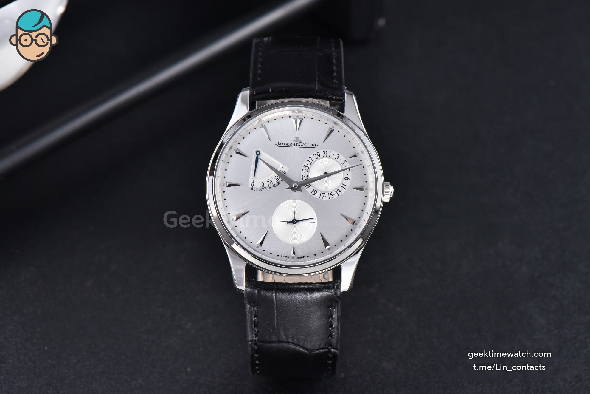 Master Ultra Thin Réserve de Marche 1378420 ZF 39MM Silver Dial Black Leather Strap A938