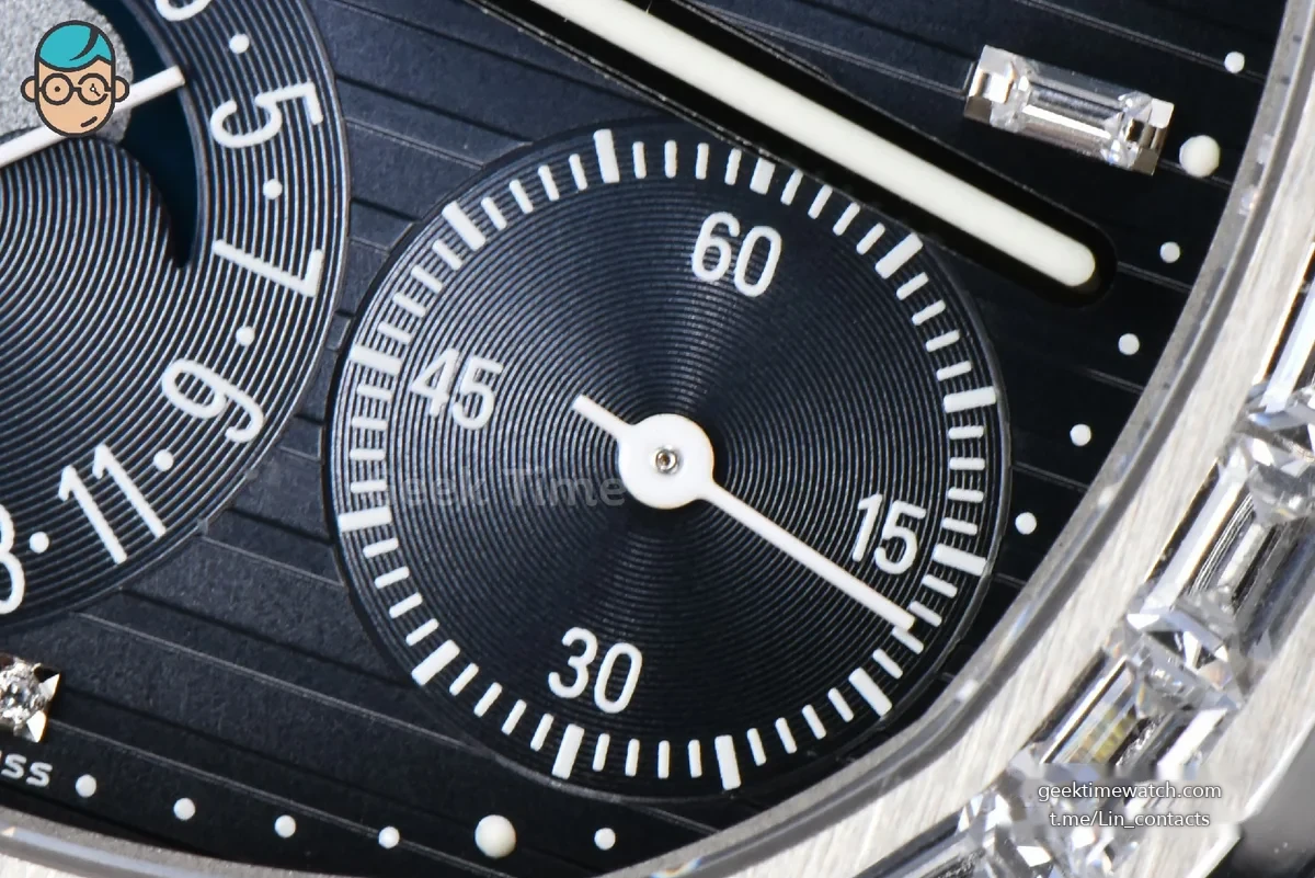 Nautilus 5712 40mm Gray PPF Diamond Bezel Blue Dial Diamond Marker Moonphase Black Leather Strap A240