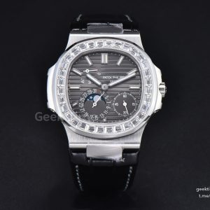Nautilus 5712 40mm PPF Diamond Gray Dial Moonphase Leather Strap A240 Super Clone V4