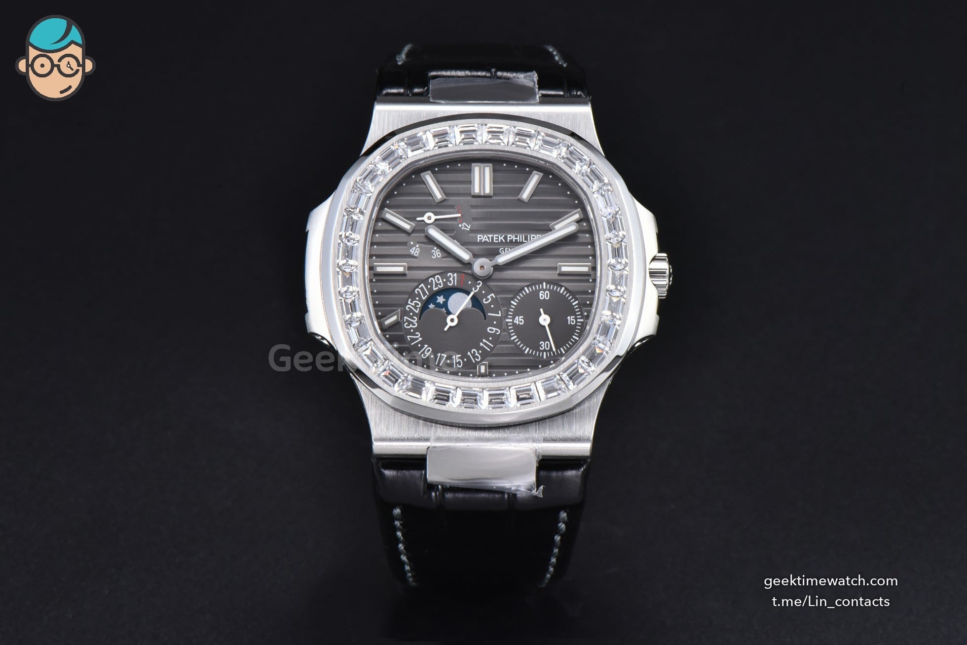 Nautilus 5712 40mm PPF Diamond Gray Dial Moonphase Leather Strap A240 Super Clone V4