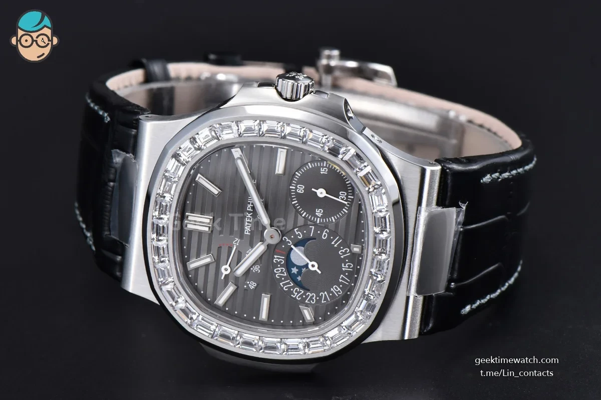 Nautilus 5712 40mm PPF Diamond Gray Dial Moonphase Leather Strap A240 Super Clone V4