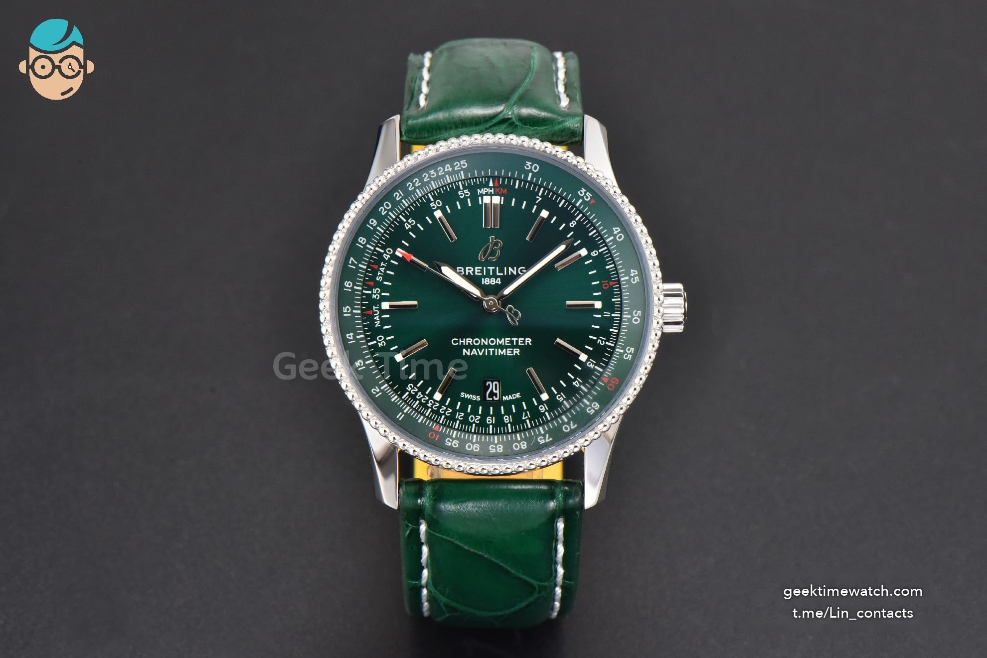 Navitimer 41mm TF Green Dial Green Leather Strap 2824