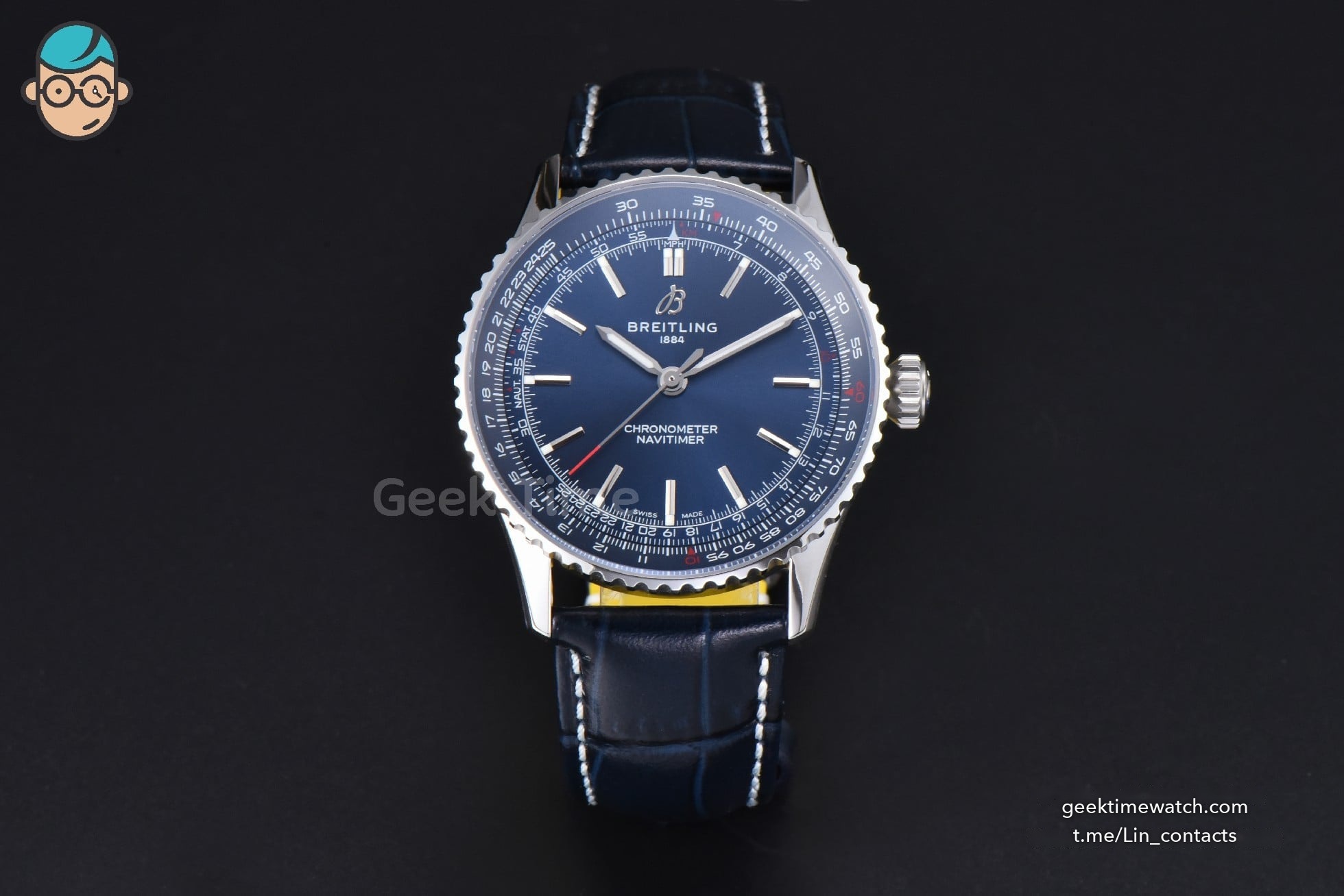 Navitimer Automatic 41mm SS BLSF Blue Dial on Blue Leather Strap A2824