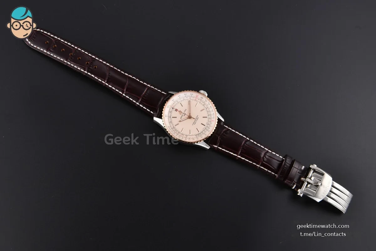 Navitimer Automatic 41mm SS/RG BLSF Silver Dial on Brown Leather Strap A2824