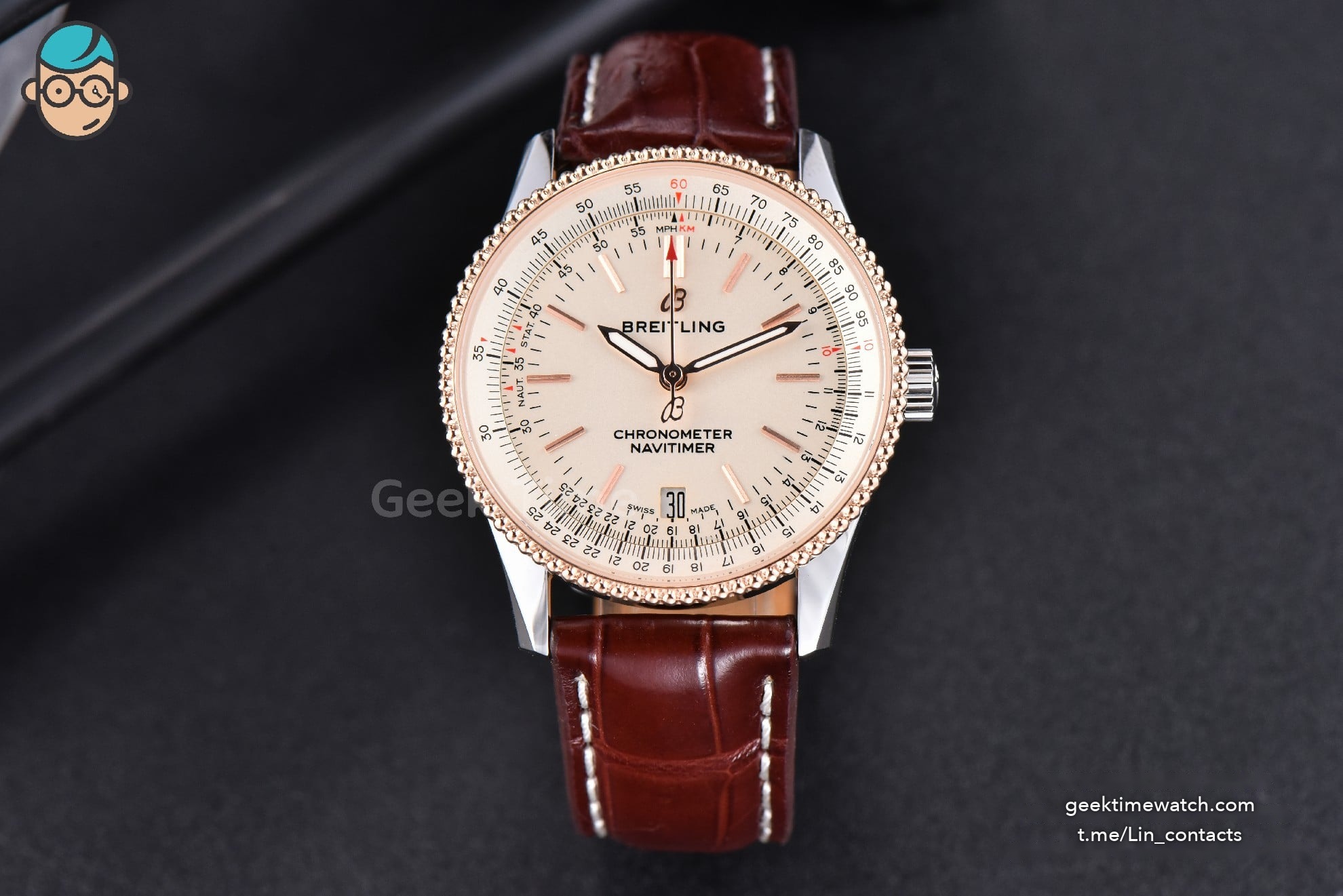 Navitimer TF 38MM RG White Dial White Bezel Brown Leather Strap A2824