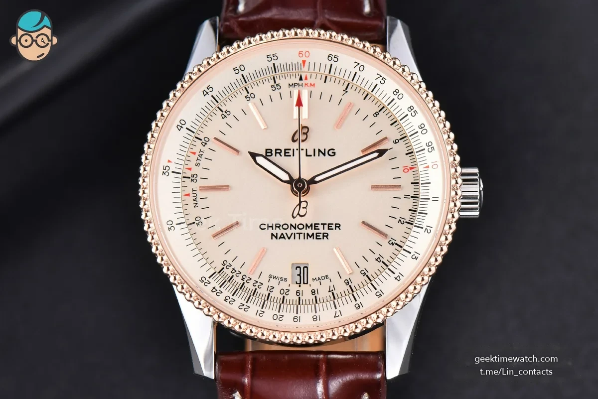Navitimer TF 38MM RG White Dial White Bezel Brown Leather Strap A2824