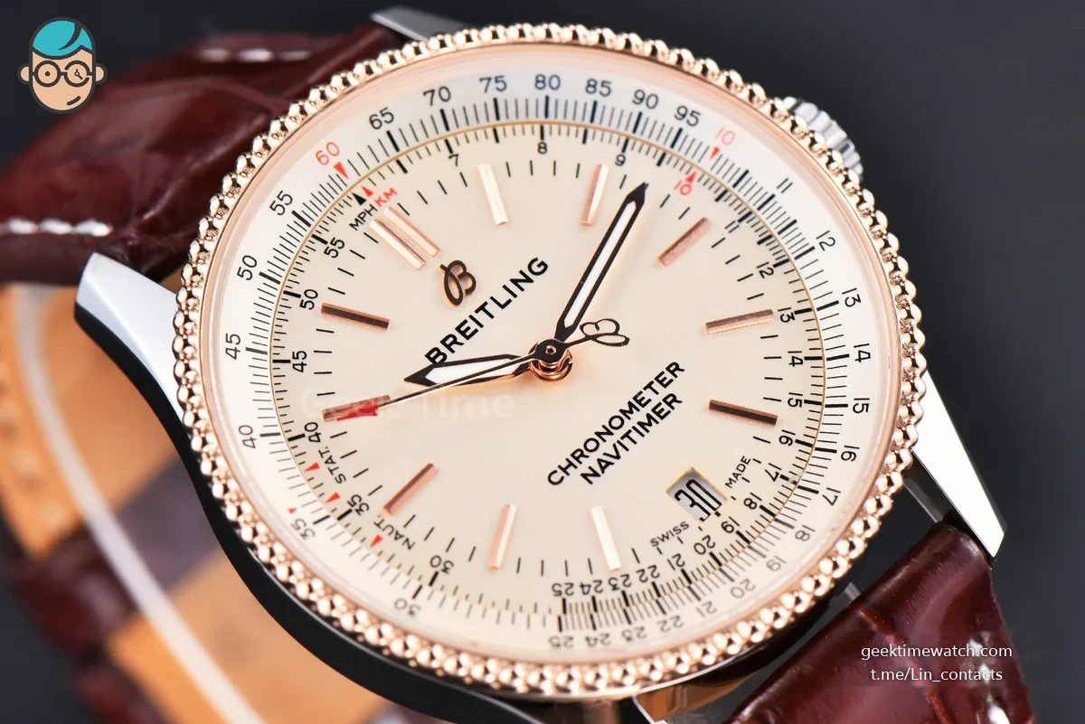 Navitimer TF 38MM RG White Dial White Bezel Brown Leather Strap A2824