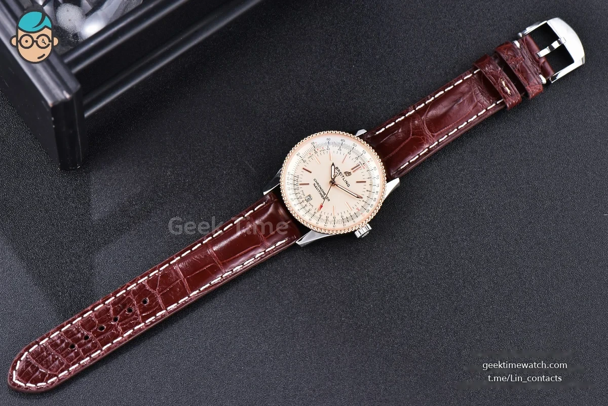 Navitimer TF 38MM RG White Dial White Bezel Brown Leather Strap A2824