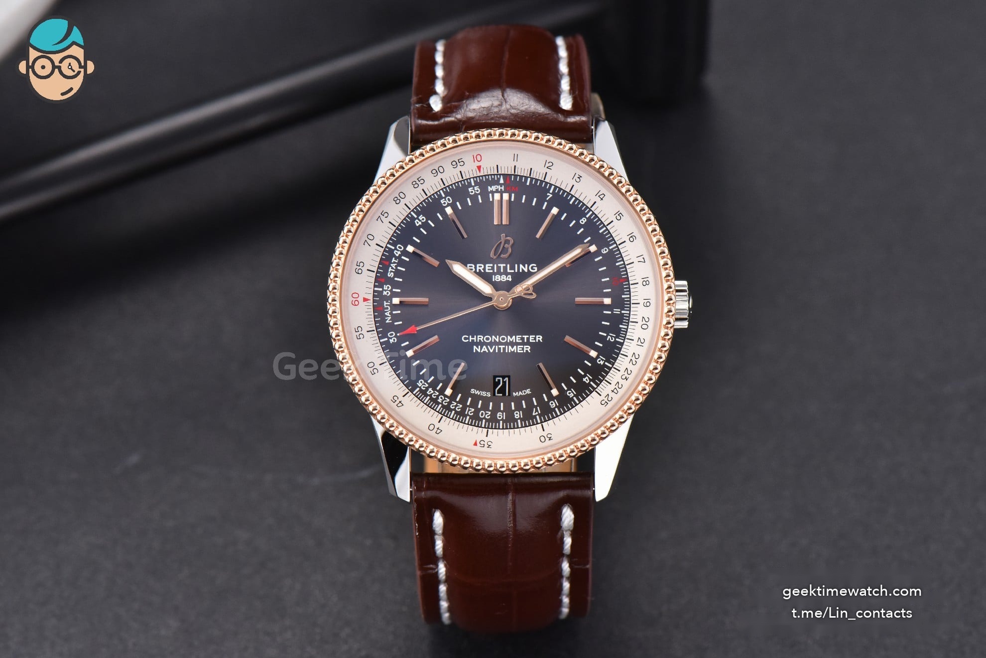 Navitimer V7F 41MM Gray Dial Brown Leather Strap A2824