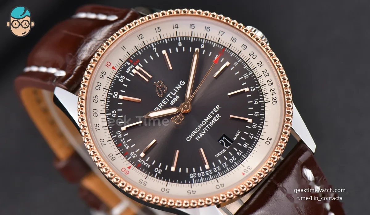 Navitimer V7F 41MM Gray Dial Brown Leather Strap A2824
