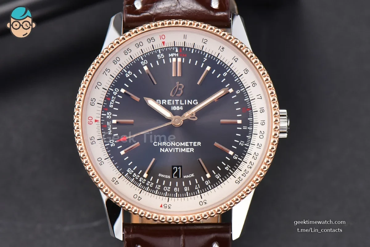Navitimer V7F 41MM Gray Dial Brown Leather Strap A2824