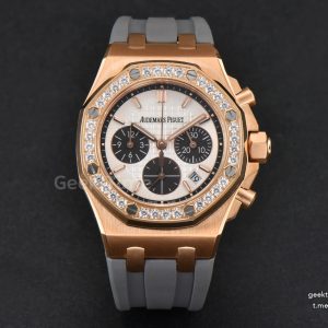 Offshore Ladies 37mm 26231ST RG RXWF Diamond White Dial Black Subdial Gray Rubber Strap Quartz
