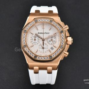 Offshore Ladies 37mm 26231ST RG RXWF Diamond White Dial White Subdial White Rubber Strap Quartz