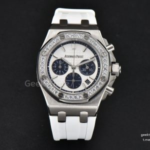 Offshore Ladies 37mm 26231ST RXWF Diamond White Dial Blue Subdial White Rubber Strap Quartz