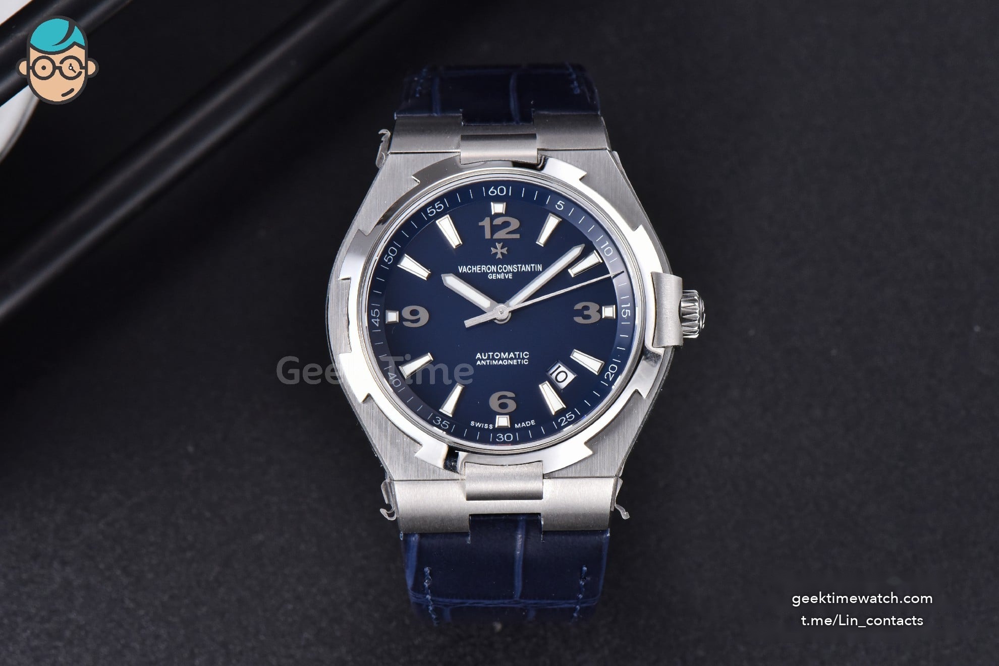 Overseas 47040 MKF 42MM Blue Dial Leather Strap 9015