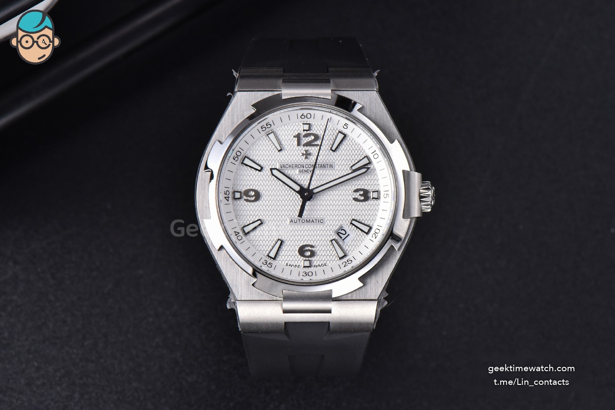 Overseas 47040 MKF 42MM White Textured Dial Rubber Strap 9015