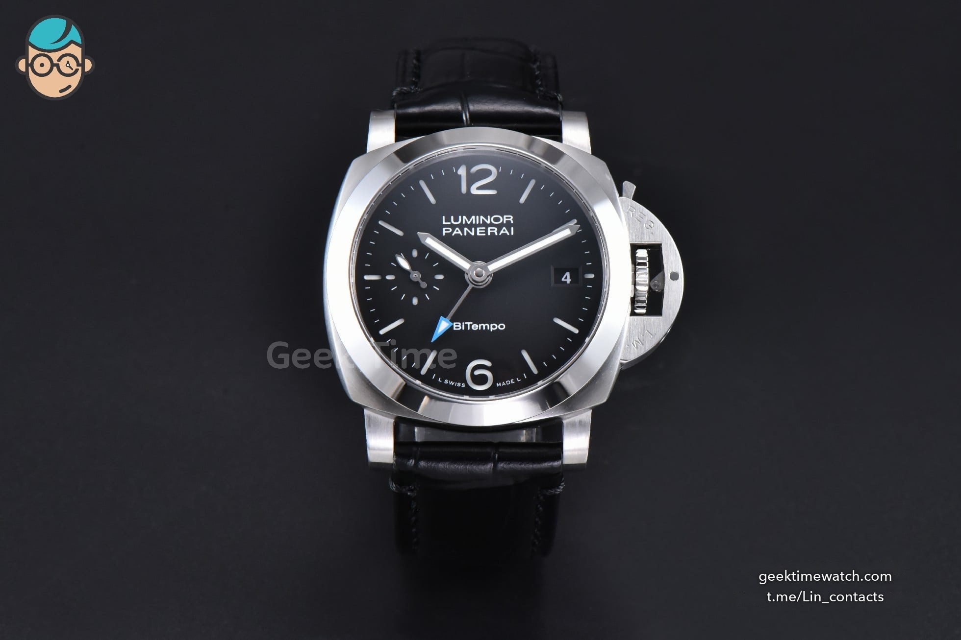 PAM1365 Luminor Quaranta BiTempo 40mm VSF Black Dial Leather Strap P900
