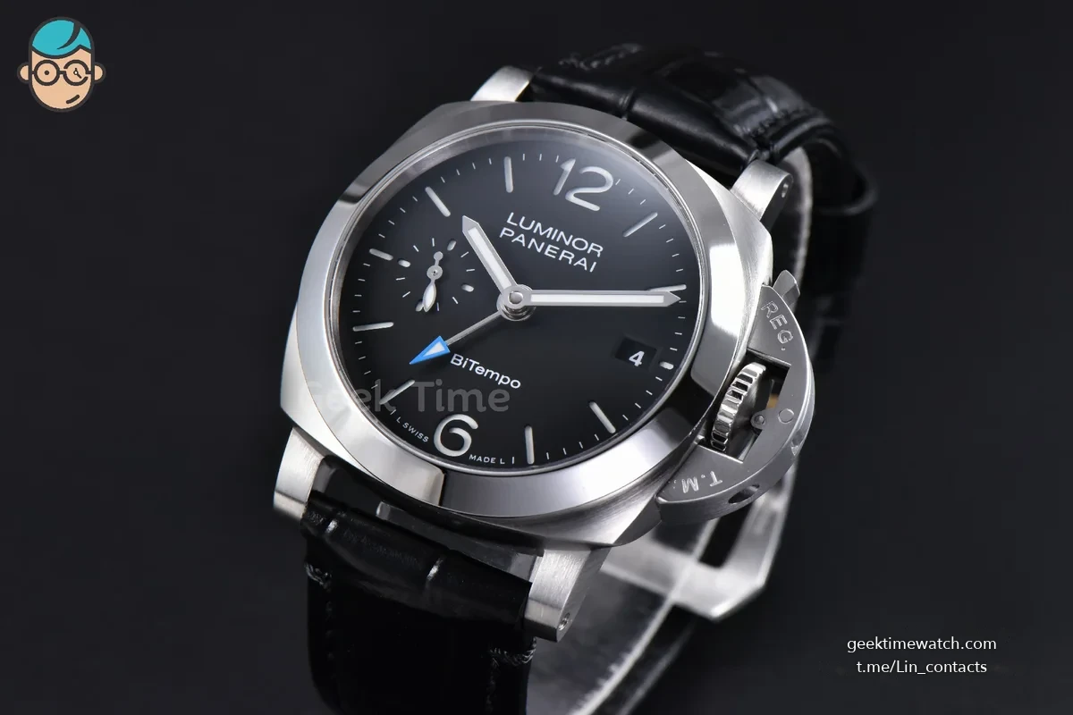 PAM1365 Luminor Quaranta BiTempo 40mm VSF Black Dial Leather Strap P900