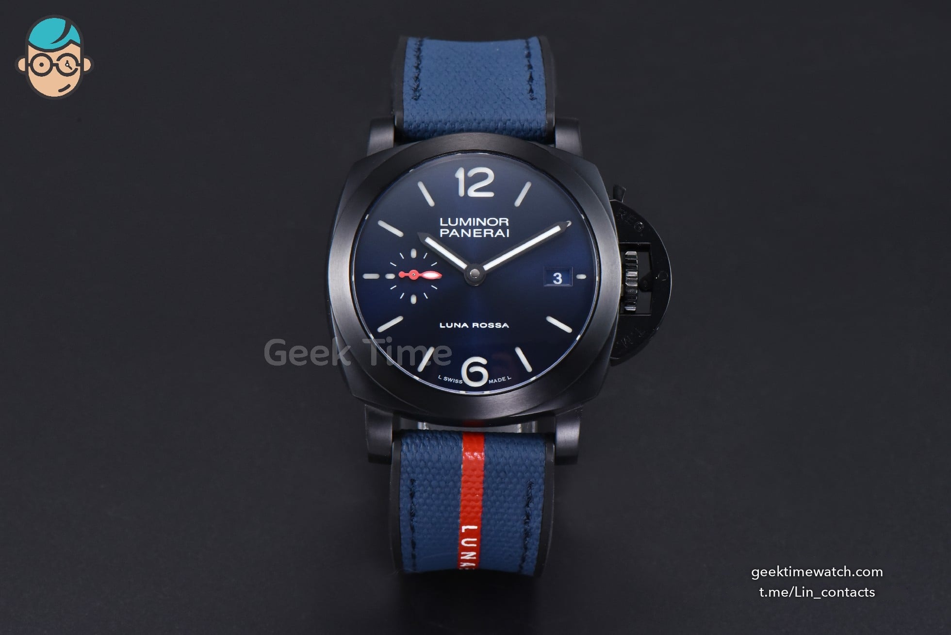 PAM1408 DLC Quaranta BiTempo Luna Rossa 40mm VSF Blue Dial Gummy Strap P900