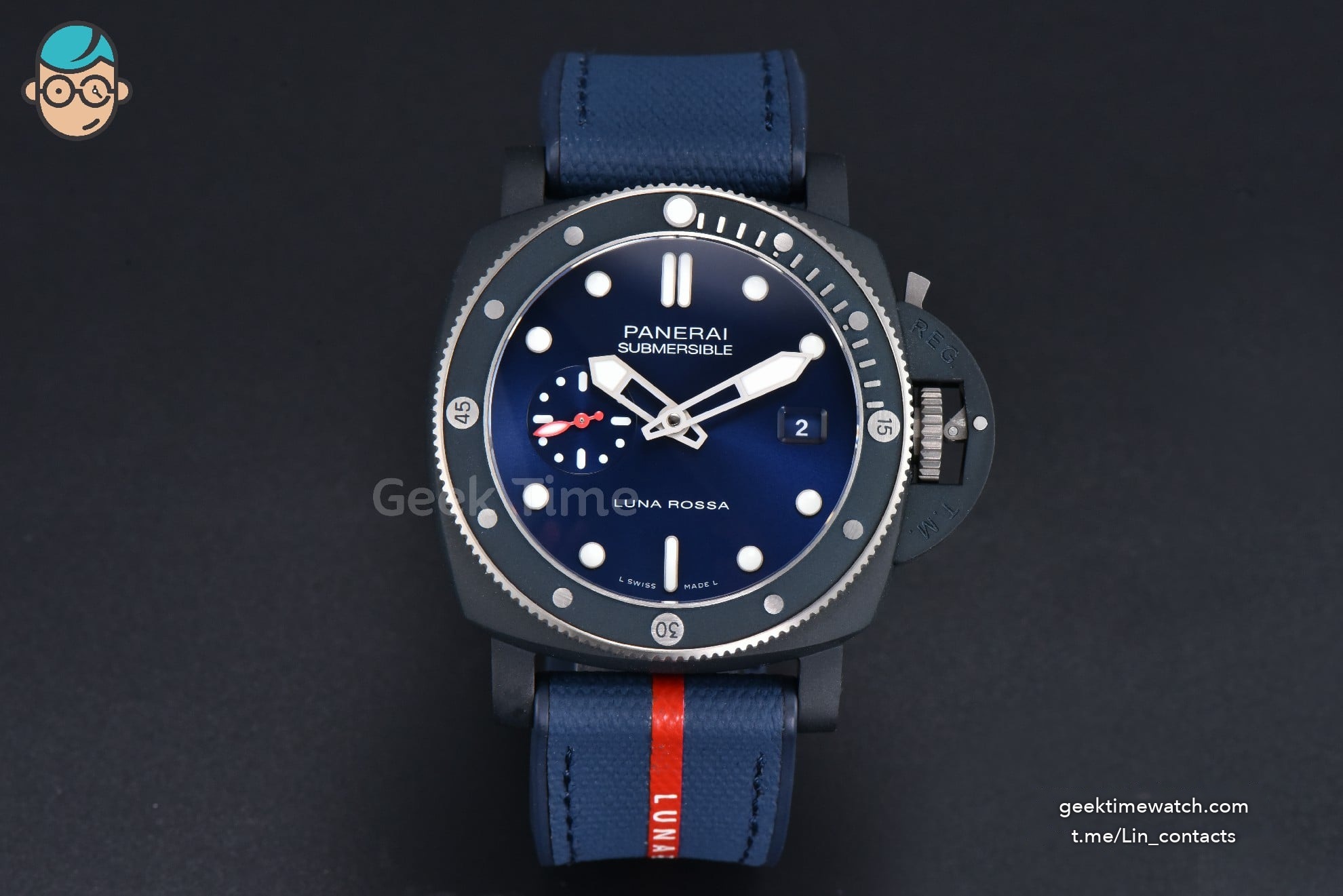 PAM1466 Submersible Luna Rossa 44mm VSF Blue Dial Gummy Strap P900