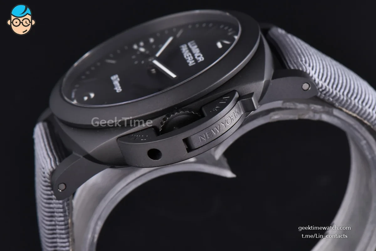 PAM1467 Luminor BiTempo Titanium DLC 44mm VSF Black Dial Gray Nylon Strap P9010
