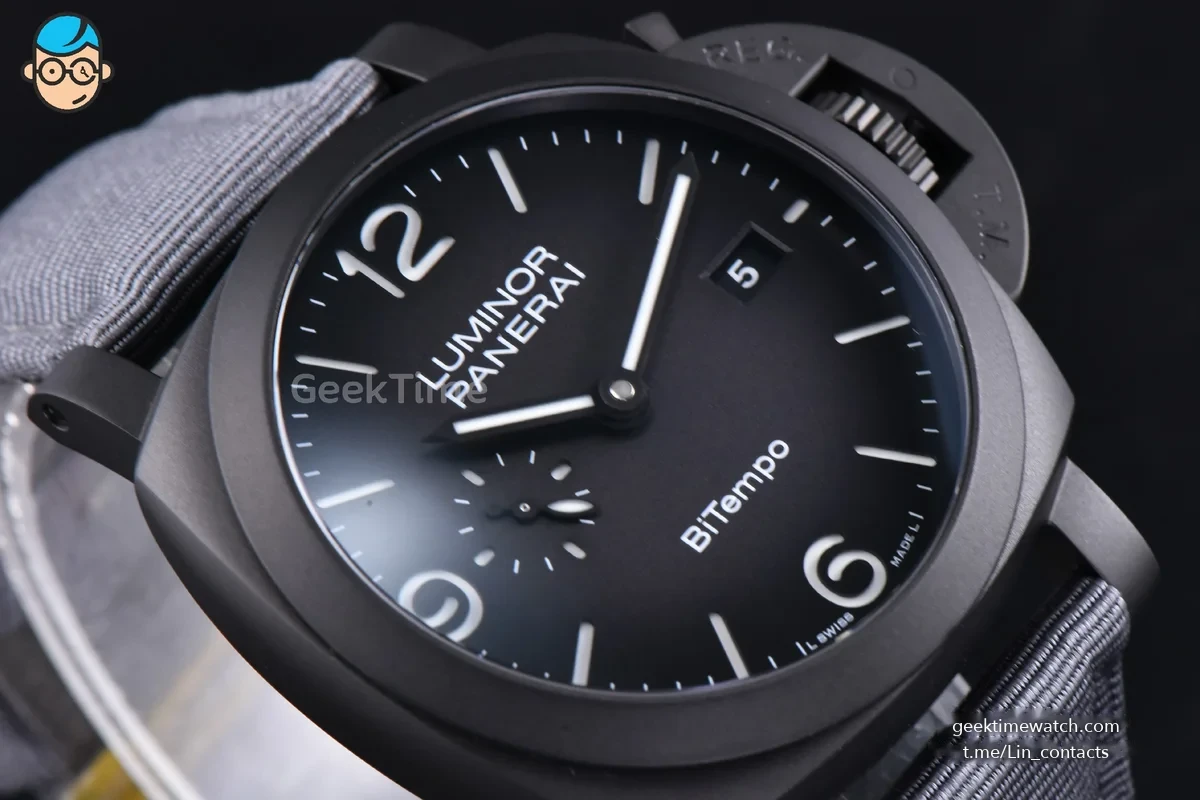 PAM1467 Luminor BiTempo Titanium DLC 44mm VSF Black Dial Gray Nylon Strap P9010