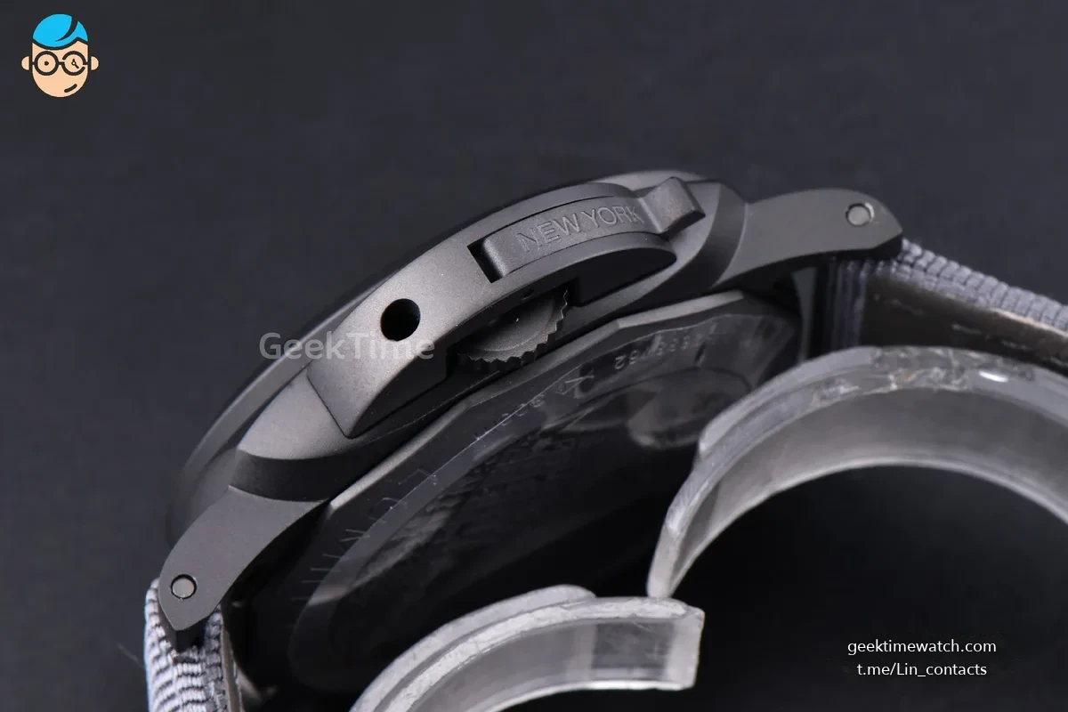 PAM1467 Luminor BiTempo Titanium DLC 44mm VSF Black Dial Gray Nylon Strap P9010