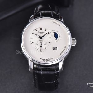 PanoMatic Lunar TZF 40MM White Dial Black Leather Strap A23J