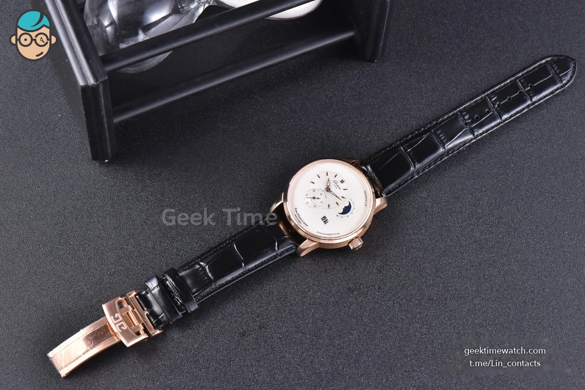 PanoMatic Lunar TZF RG 40MM White Dial Black Leather Strap A23J