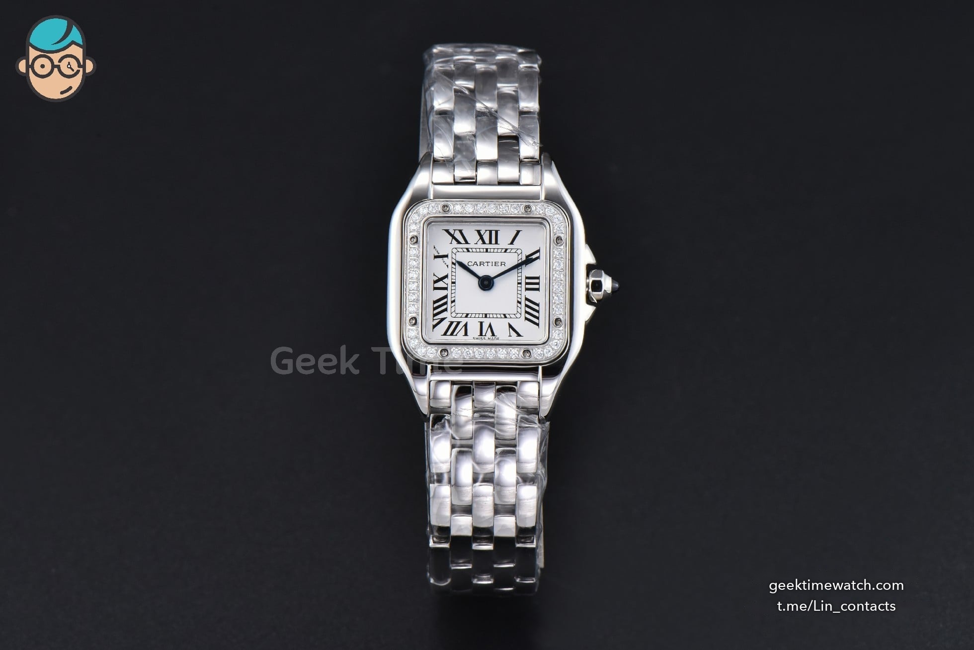 Panthère 22mm AF SS Diamond Bezel White Dial SS Bracelet Ronda Quartz