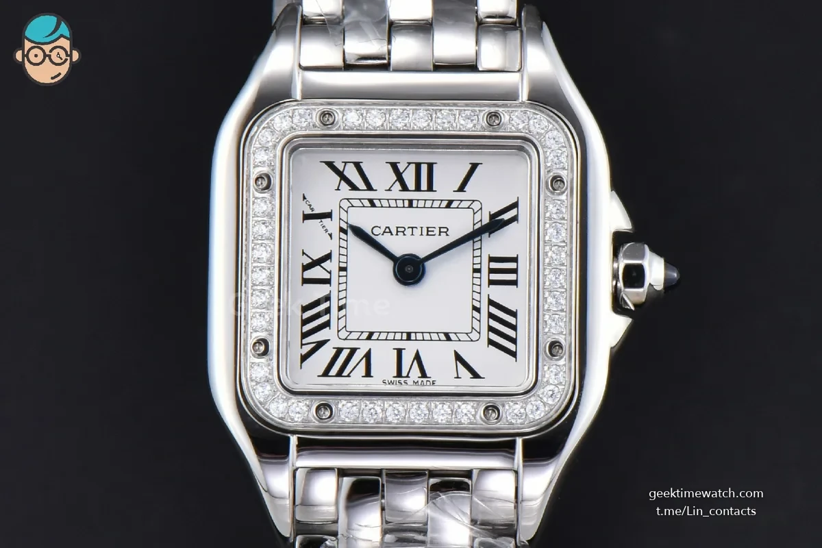 Panthère 22mm AF SS Diamond Bezel White Dial SS Bracelet Ronda Quartz