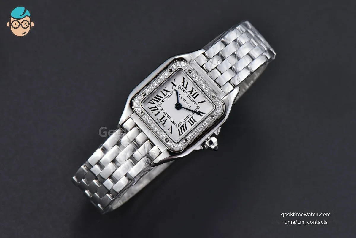 Panthère 22mm AF SS Diamond Bezel White Dial SS Bracelet Ronda Quartz