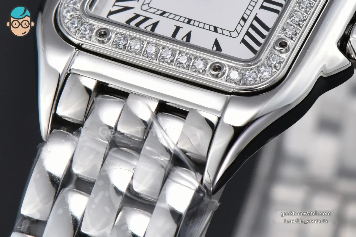Panthère 22mm AF SS Diamond Bezel White Dial SS Bracelet Ronda Quartz