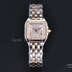 Panthère  22mm AF SS/RG White Diamond Dial Diamond Bezel on SS/RG Bracelet Ronda Quartz