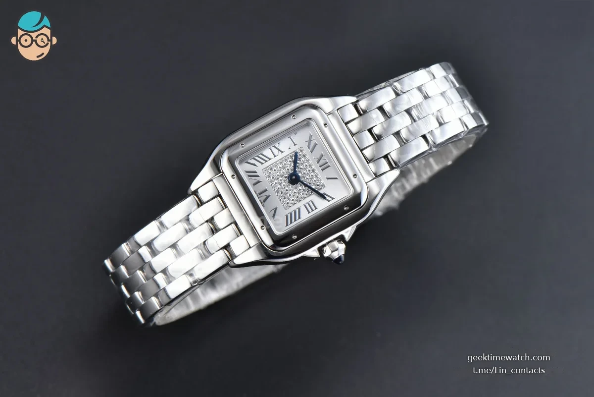Panthère 22mm AF SS White Diamond Dial on SS Bracelet Ronda Quartz