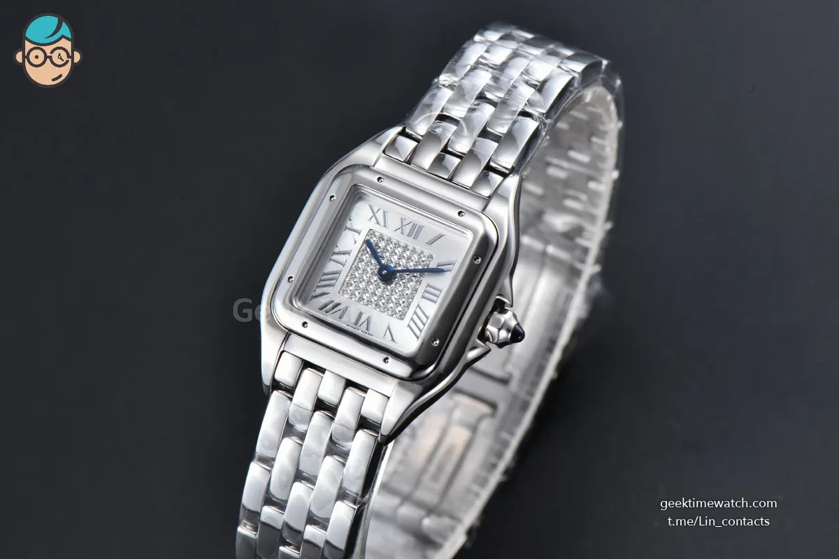 Panthère 22mm AF SS White Diamond Dial on SS Bracelet Ronda Quartz