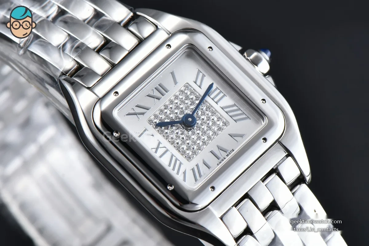 Panthère 22mm AF SS White Diamond Dial on SS Bracelet Ronda Quartz