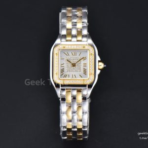 Panthère  22mm AF SS/YG White Diamond Dial Diamond Bezel on SS/YG Bracelet Ronda Quartz