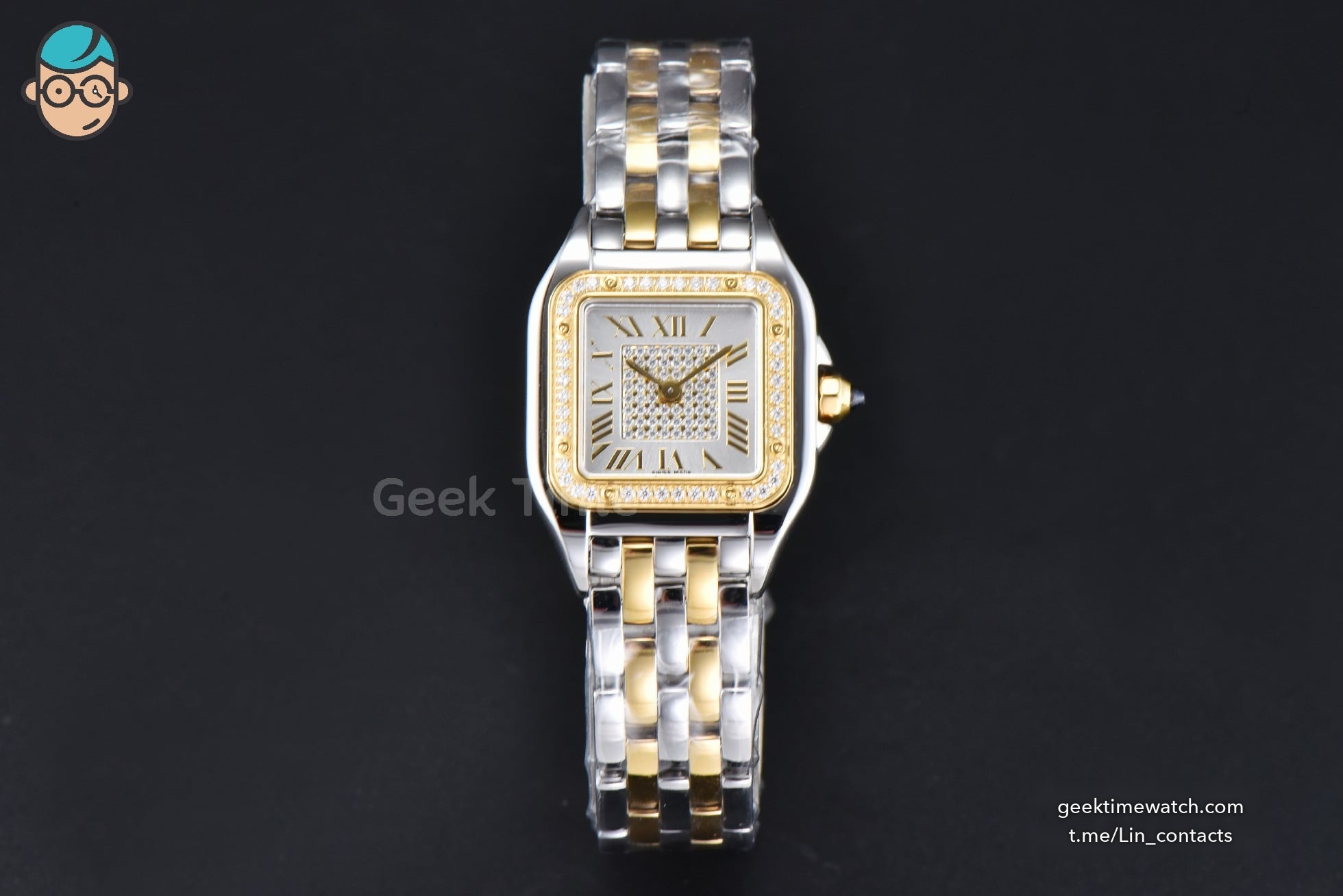 Panthère 22mm AF SS/YG White Diamond Dial Diamond Bezel on SS/YG Bracelet Ronda Quartz