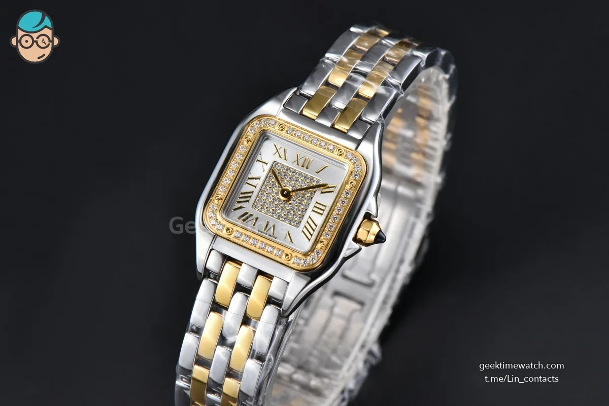 Panthère 22mm AF SS/YG White Diamond Dial Diamond Bezel on SS/YG Bracelet Ronda Quartz