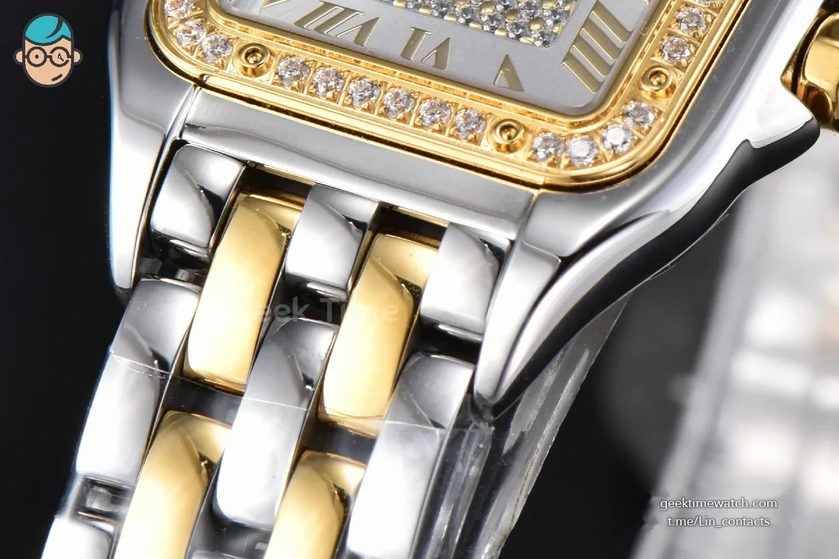 Panthère 22mm AF SS/YG White Diamond Dial Diamond Bezel on SS/YG Bracelet Ronda Quartz